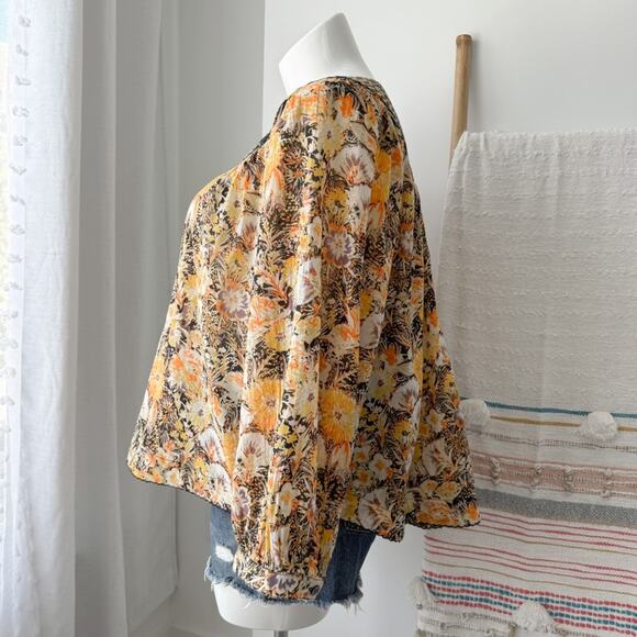 We The Free Cool Meadow Midnight Combo Long Balloon Sleeves Boho Slouchy Top L - Picture 3 of 9